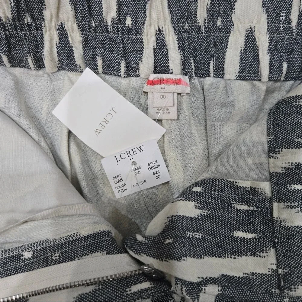 J. Crew Blue White Pattern Linen Cotton Blend Bow Tie Belt High Waist Shorts 00